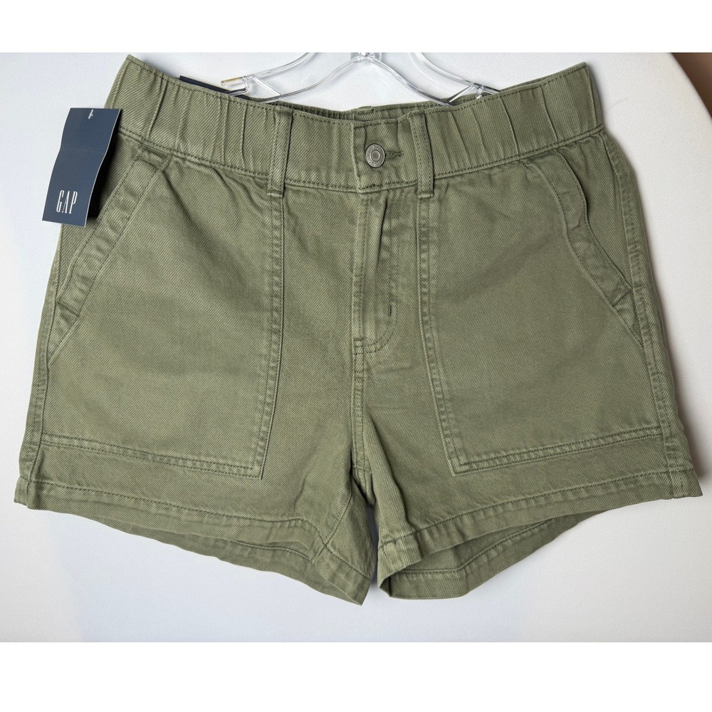 Gap Womens Elastic Waist Twill Utility Shorts Olive Green Size S 4 Inch Inseam